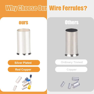 Conversions Tech 166/305 Pcs Wire Ferrules Kits Silver Plated Copper Crimp Terminal Connector 8 Sizes Sleeves Insulated Cord Pin End Terminal
