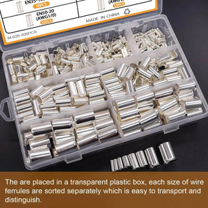 Conversions Tech 166/305 Pcs Wire Ferrules Kits Silver Plated Copper Crimp Terminal Connector 8 Sizes Sleeves Insulated Cord Pin End Terminal