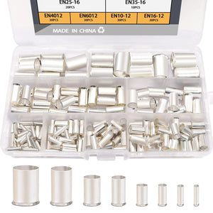 Conversions Tech 166pcs / CHINA 166/305 Pcs Wire Ferrules Kits Silver Plated Copper Crimp Terminal Connector 8 Sizes Sleeves Insulated Cord Pin End Terminal
