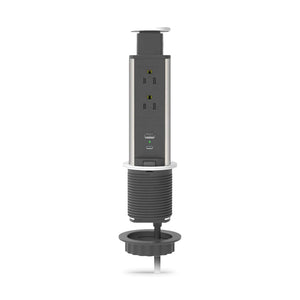 Conversions Tech Embedded Power Pop-Up Countertop Power, Push-Lift, Black | 2 AC, USB-A + USB-C | 1670-900