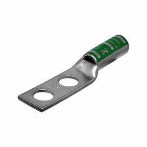 2 AWG Copper Compression Lug, 1/2" Stud, 2-Hole, Long Barrel