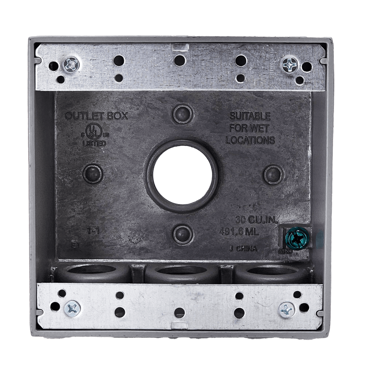 Threaded Hub Box 2-Gang Die-Cast Weatherproof Box – 7 × ½″ Threaded Hubs | Conversions Tech