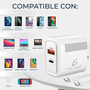 Conversions Tech 2 in 1 High-Speed USB Wall Charger Super Fast Charging Quick Charge Quality Short Circuit Protection USB Type C 5V 3A Output