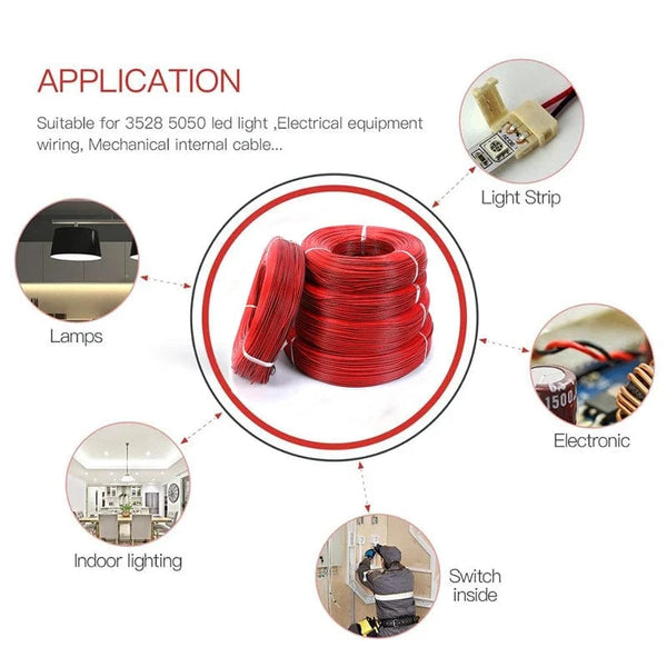 Conversions Tech 2 Pin Electrical Wire Tinned Copper 18/20/22/24/26 AWG insulated PVC Extension LED Strip Cable Red Black Wire
