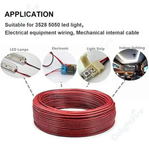 Conversions Tech 2 PIN Electrical Wire Tinned Copper PVC Insulated Red Black Cable For Single Color LED Strip Light Extension Wire 18/26/28 AWG