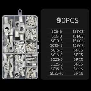 Conversions Tech 90PCS 200/100/90/60PCS SC Electrical Terminals for Cable Lugs Tinned Copper Lug Ring Wire Connectors Bare Cable Terminals 10 Sizes
