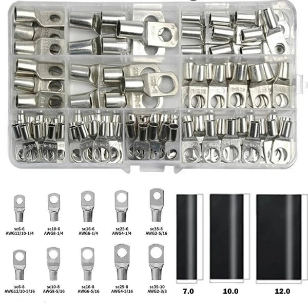Conversions Tech 240PCS 200/100/90/60PCS SC Electrical Terminals for Cable Lugs Tinned Copper Lug Ring Wire Connectors Bare Cable Terminals 10 Sizes