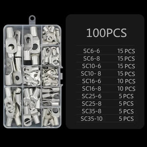 Conversions Tech 100PCS 200/100/90/60PCS SC Electrical Terminals for Cable Lugs Tinned Copper Lug Ring Wire Connectors Bare Cable Terminals 10 Sizes
