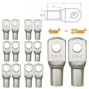 Conversions Tech 20PCS 4-25mm Assortment Tinned Copper Lugs Ring Crimp Terminals Battery Wire Welding Cable Connectors Kit