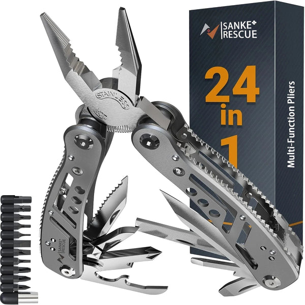Conversions Tech Silver 24 in 1 Multifunctional Universal Diagonal Pliers Hardware Wire Cutters Professional Electrician Anti Slip Durable Repair Tools