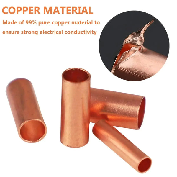 Conversions Tech 250pcs kit 250Pcs Wire Ferrules Kit 7 Size Copper Crimp Connector Non Insulated Electrical Butt Terminal Assortment Kit