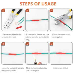 Conversions Tech 250pcs kit 250Pcs Wire Ferrules Kit 7 Size Copper Crimp Connector Non Insulated Electrical Butt Terminal Assortment Kit