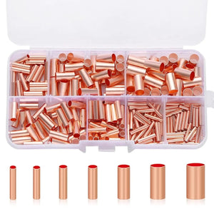 Conversions Tech 250pcs kit 250Pcs Wire Ferrules Kit 7 Size Copper Crimp Connector Non Insulated Electrical Butt Terminal Assortment Kit