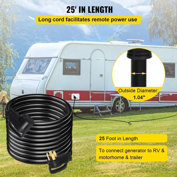 Conversions Tech 25 ft 25Ft 50 Amp RV Extension Cord Durable Premium Power Cord RV 26.5mm Wire Diameter Extension Cord Copper Wire RV Cord Power Supply