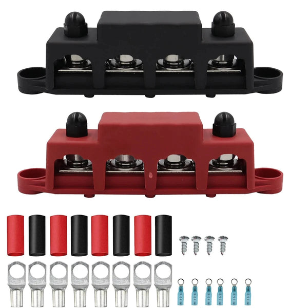 Conversions Tech 2pcs 4 Stud Busbar Bus Bar Power Distribution M8 M10 Battery Terminal Distribution Block Marine Bus Bar, Automotive 12V 250A