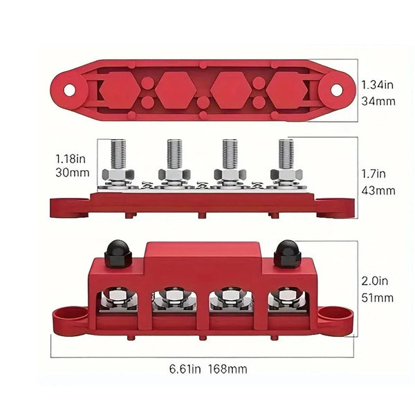 Conversions Tech 2pcs 4 Stud Busbar Bus Bar Power Distribution M8 M10 Battery Terminal Distribution Block Marine Bus Bar, Automotive 12V 250A