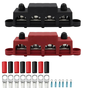 Conversions Tech M8 2pcs 4 Stud Busbar Bus Bar Power Distribution M8 M10 Battery Terminal Distribution Block Marine Bus Bar, Automotive 12V 250A