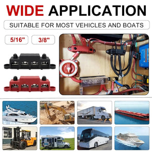 Conversions Tech M10 2pcs 4 Stud Busbar Bus Bar Power Distribution M8 M10 Battery Terminal Distribution Block Marine Bus Bar, Automotive 12V 250A