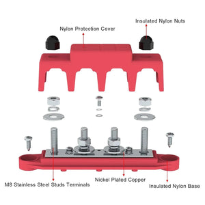 Conversions Tech M8 2pcs 4 Stud Busbar Bus Bar Power Distribution M8 M10 Battery Terminal Distribution Block Marine Bus Bar, Automotive 12V 250A