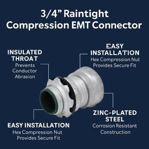 Conversions Tech 3/4”  EMT Compression Connector Raintight Insulated