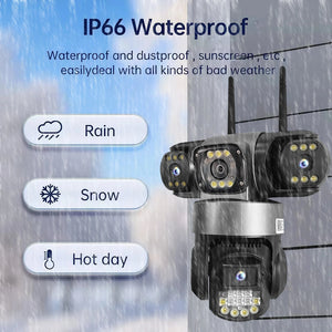 Conversions Tech 3 Lens Triple Screen Video Surveillance Camera Wifi Network CCTV Camera Wireless 360 Monitor Outdoor Waterproof Security Cameras