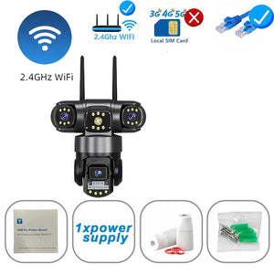 Conversions Tech WIFI Cam No Card / EU Plug 3 Lens Triple Screen Video Surveillance Camera Wifi Network CCTV Camera Wireless 360 Monitor Outdoor Waterproof Security Cameras