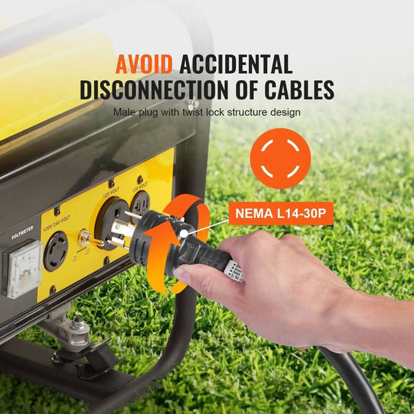 Conversions Tech Default 30-Amp Generator Extension Cord 25 Feet Heavy Duty Outdoor Power Cable 125V 3750W NEMA L14-30P Four NEMA 5-20R Flexible Power