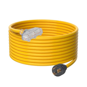 Conversions Tech 25 ft 30-Amp Generator Extension Cord, 25 Ft, 125V 375W Heavy Duty Generator Outdoor Power Cord, NEMA L5-30P / Three NEMA 5-15R STJW F