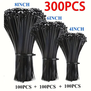 Conversions Tech 300pcs Black / 4-6-8 inches 300pcs  Polyester Zip Ties 4.0/6.0/8.0inch Self Locking Quick Release Straps for Secure Zipper Tie Fixing Bundling Cable Ties