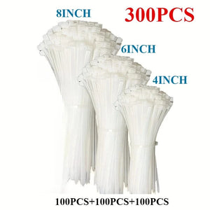 Conversions Tech 300pcs WHITE / 4-6-8 inches 300pcs  Polyester Zip Ties 4.0/6.0/8.0inch Self Locking Quick Release Straps for Secure Zipper Tie Fixing Bundling Cable Ties