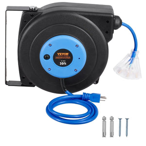 Conversions Tech Default 30FT 16AWG/3C SJTOW Retractable Extension Cord Reel Power Cord Reel for Convenient Use