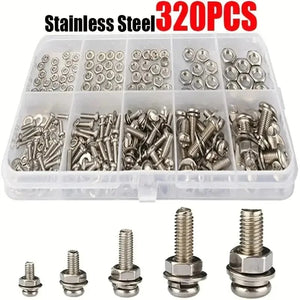 Conversions Tech 320pcs Premium Stainless Steel Screw and Nut Assortment Kit - Corrosion-Resistant, Snap-in Nuts, M2 to M5 Sizes - Ideal for DIY,