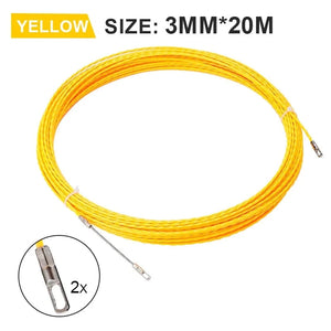 Conversions Tech 20M 3mm Yellow Cable Puller Fish Tape Reel Puller Fiberglass Metal Wall Wire Conduit For Telecom Electrical Wall Wire Conduit Tool