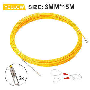 Conversions Tech 15M with 2pcs access 3mm Yellow Cable Puller Fish Tape Reel Puller Fiberglass Metal Wall Wire Conduit For Telecom Electrical Wall Wire Conduit Tool
