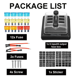 Conversions Tech 6 Way B 4/6/12 Ways 12V - 32V 100A Fuse Box Holder Blade Fuse Block Light for Auto Car Boat Marine