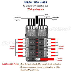 Conversions Tech 4/6/12 Ways 12V - 32V 100A Fuse Box Holder Blade Fuse Block Light for Auto Car Boat Marine