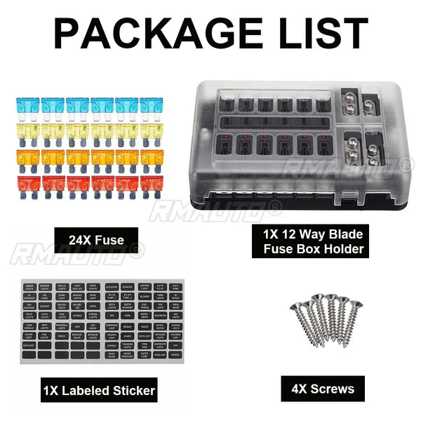 Conversions Tech 4/6/12 Ways 12V - 32V 100A Fuse Box Holder Blade Fuse Block Light for Auto Car Boat Marine