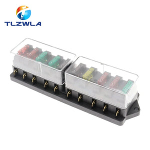 Conversions Tech 10 Way 4/6/8/12 Way Car Fuse Box Car Fuse Holder Car Truck Auto Blade Fuse Box with 4/6/8/12 Fuses for 12V 24V ATO Standard Circuit