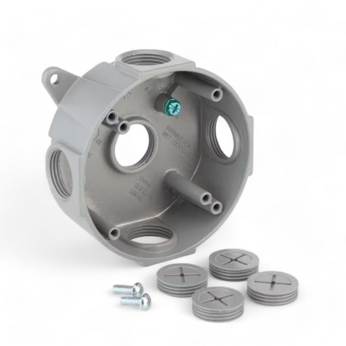 Conversions Technology weatherproof boxes 4 in Round Metallic Weatherproof Box with (5) 3/4 in. Holes, Gray