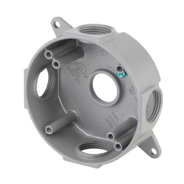 Conversions Technology weatherproof boxes 4 in Round Metallic Weatherproof Box with (5) 3/4 in. Holes, Gray