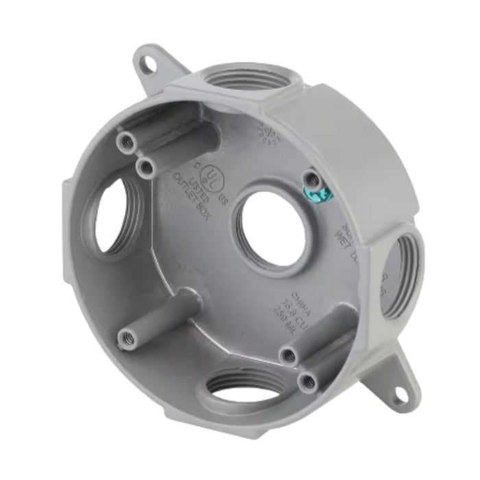 Conversions Technology weatherproof boxes 4 in Round Metallic Weatherproof Box with (5) 3/4 in. Holes, Gray