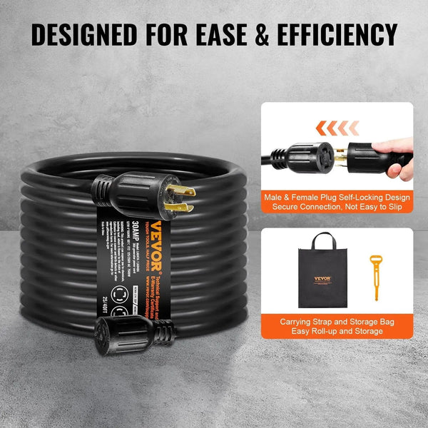 Conversions Tech Default 40 FT NEMA L14-30P/L14-30R STW 10 AWG Generator Power Extension Cord Kit 30 Amp Twist Lock Connector Pre-Drilled Inlet Box RV
