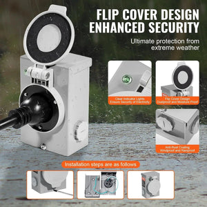 Conversions Tech Default 40 FT NEMA L14-30P/L14-30R STW 10 AWG Generator Power Extension Cord Kit 30 Amp Twist Lock Connector Pre-Drilled Inlet Box RV