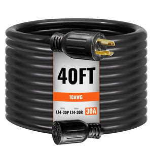 Conversions Tech Default 40 FT NEMA L14-30P/L14-30R STW 10 AWG Generator Power Extension Cord Kit 30 Amp Twist Lock Connector Pre-Drilled Inlet Box RV