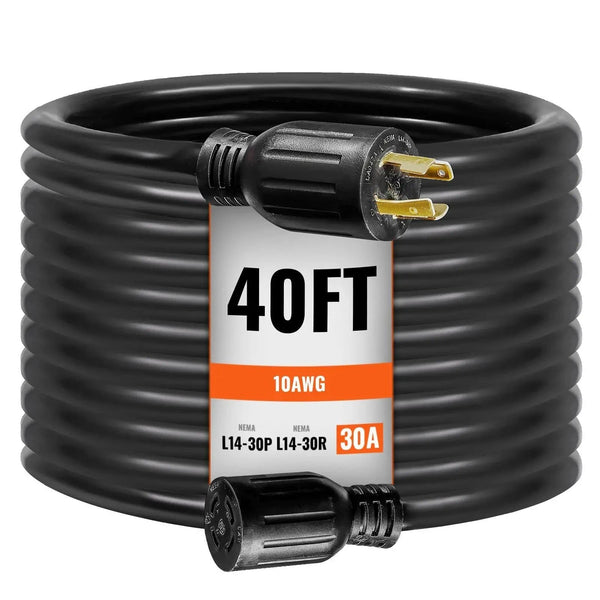 Conversions Tech Default 40 FT NEMA L14-30P/L14-30R STW 10 AWG Generator Power Extension Cord Kit 30 Amp Twist Lock Connector Pre-Drilled Inlet Box RV