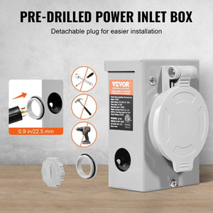 Conversions Tech Default 40 FT NEMA L14-30P/L14-30R STW 10 AWG Generator Power Extension Cord Kit 30 Amp Twist Lock Connector Pre-Drilled Inlet Box RV