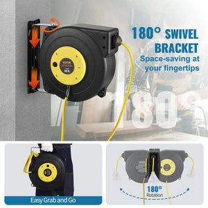 Conversions Tech Default 45FT 12AWG/3C SJTOW Retractable Extension Cord Reel Power Cord Reel for Convenient Use