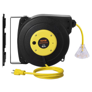 Conversions Tech Default 45FT 12AWG/3C SJTOW Retractable Extension Cord Reel Power Cord Reel for Convenient Use