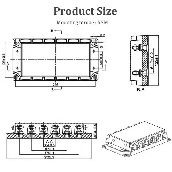 Conversions Tech 32 V / 40-500A 48V 100A ANM MEGA Inline Fuse Holder Bolt-Down Studs 6Way Fuse Box for Boat RV Auto