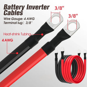 Conversions Tech 4FT 4FT PVC Insulated Pure Copper 4 AWG Battery Cables 120CM Silicone Wire Heavy Duty Power Transmission Cable With 3/8" Lugs for RV